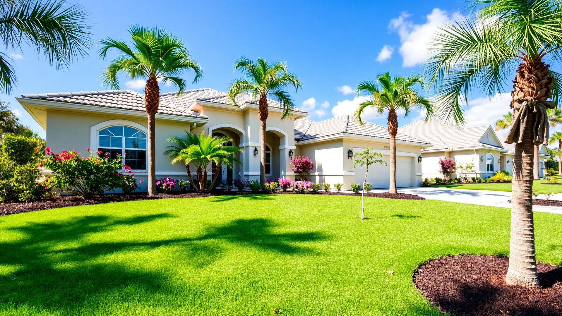 Freshly mowed lawn and mulched garden beds at a Ponte Vedra, Florida home landscaped by Egans Landscaping